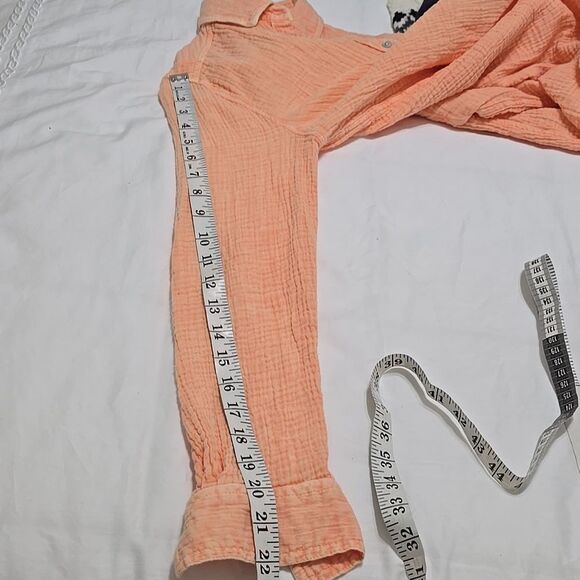 Lola Rivers Gauze Short Sleeve Burton Down Shirt Orange Size Small - Picture 8 of 8